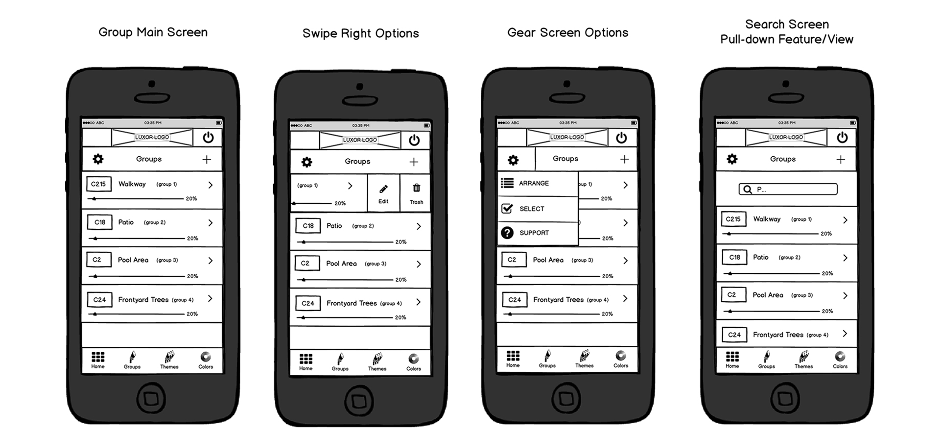 App group overview screen wireframes image