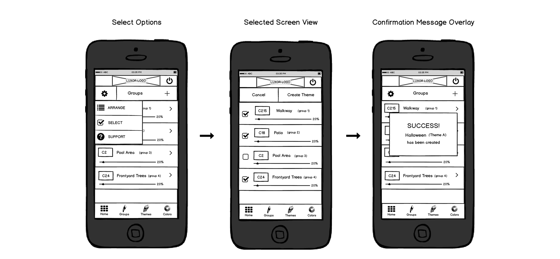 App select group theme screen wireframes image