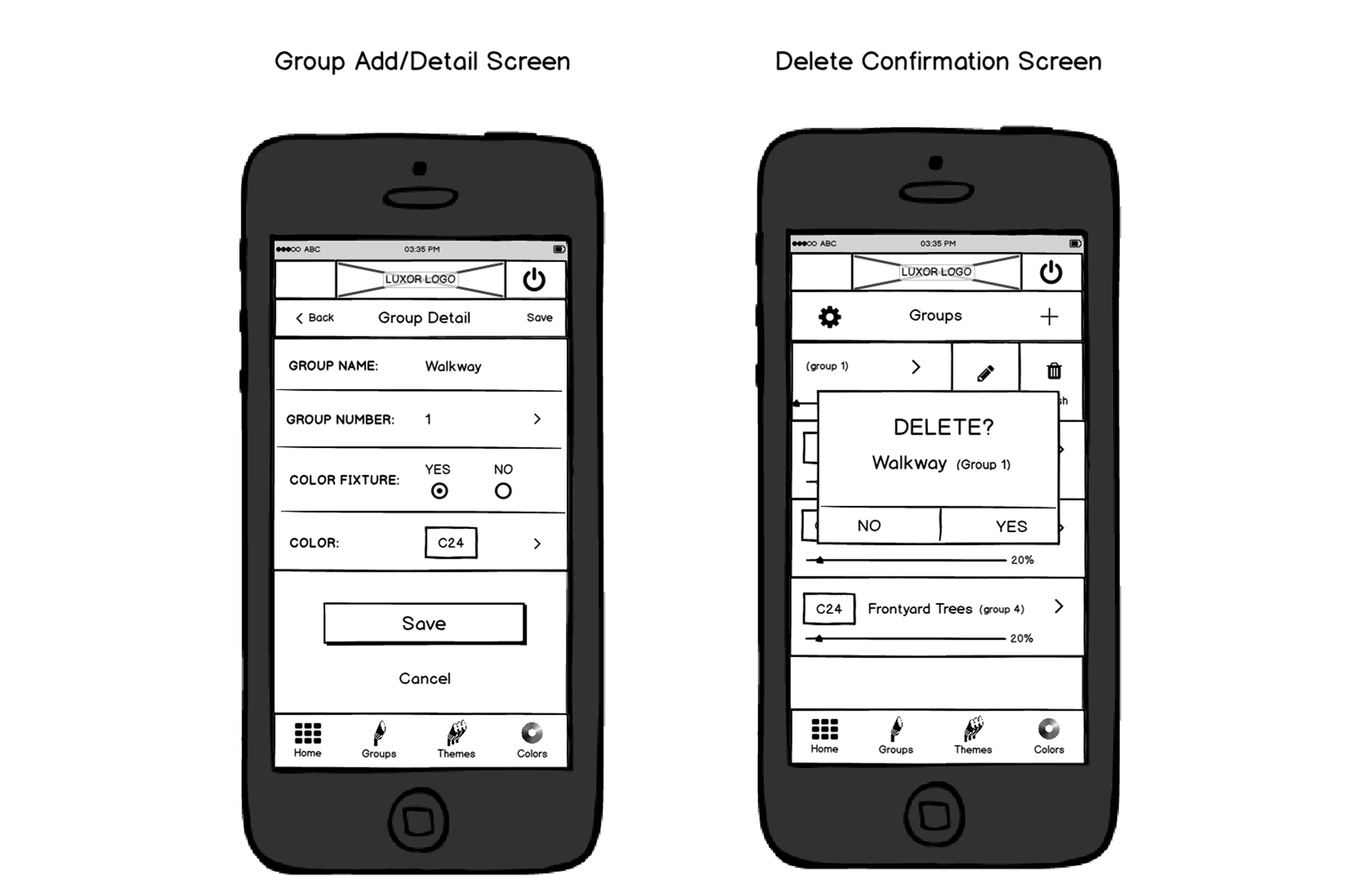 App group add and detail plus overlay screen wireframes image