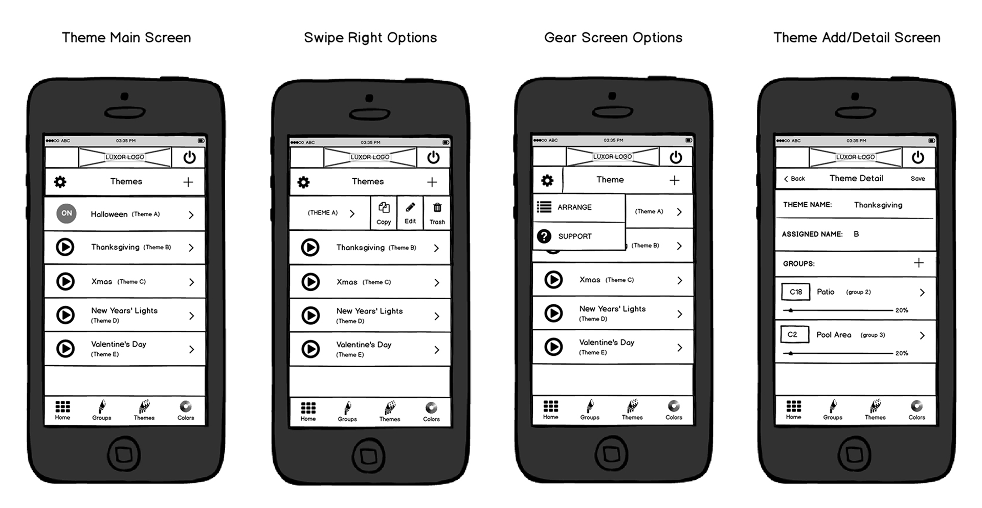 App theme screen wireframes image