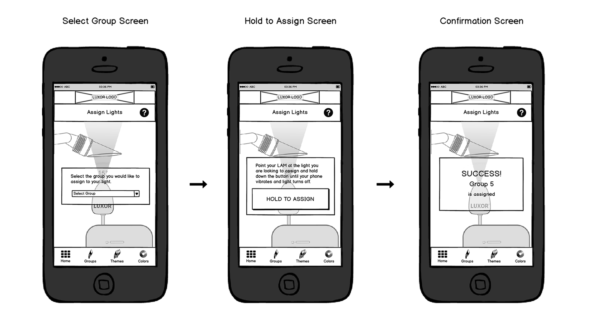 App assign lights screen wireframes image