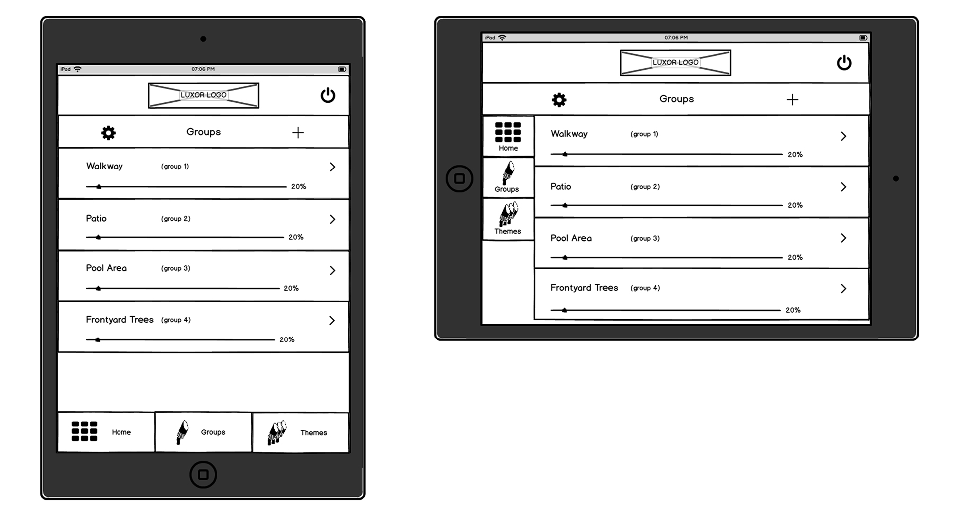 ZD app tablet subpage menu layout screen wireframes image