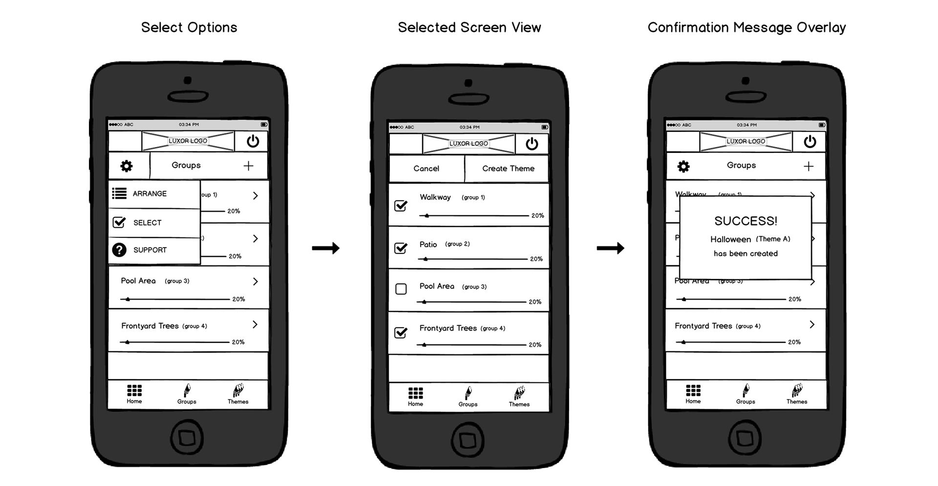 ZD app select group and theme screen wireframes image