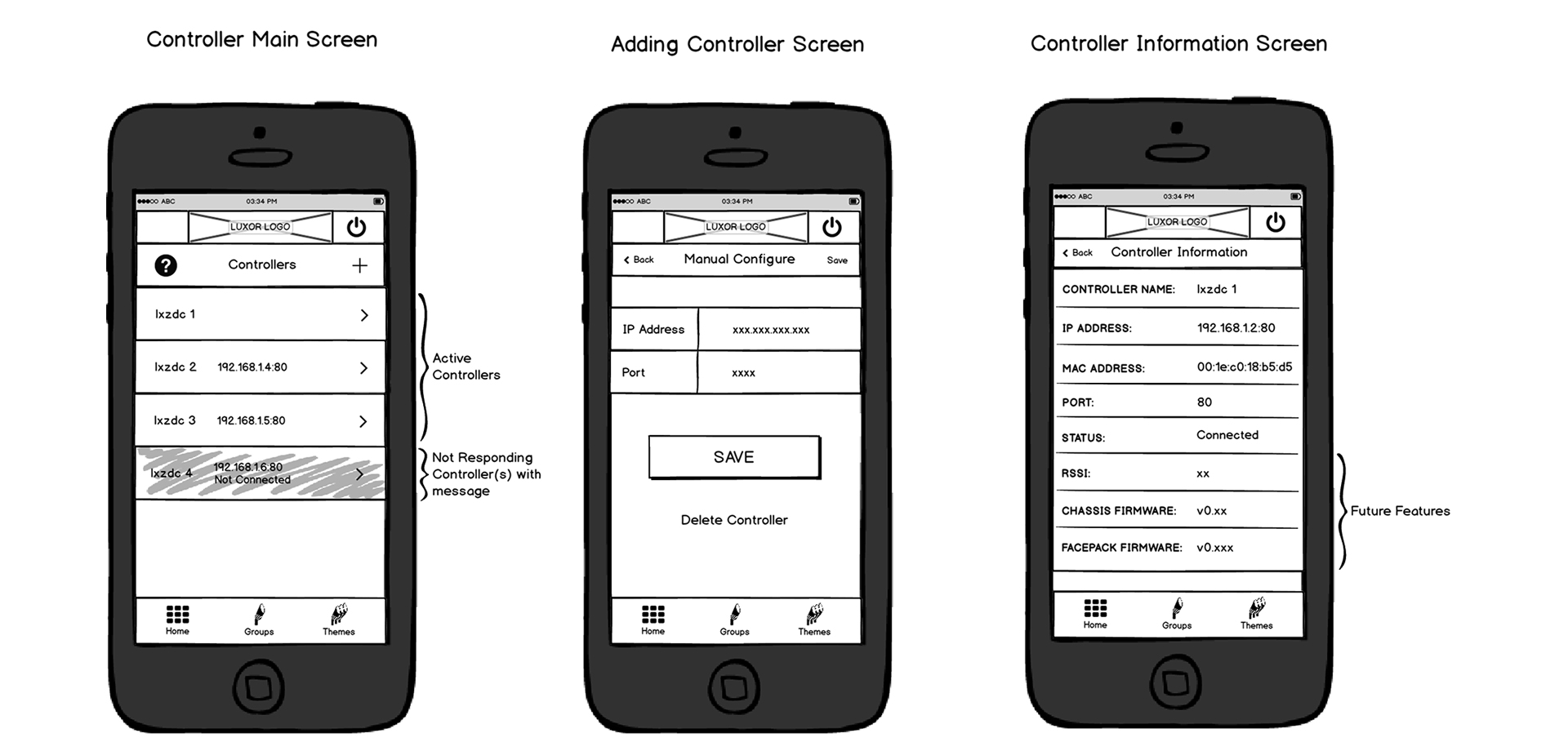 ZD app controller screen wireframes image