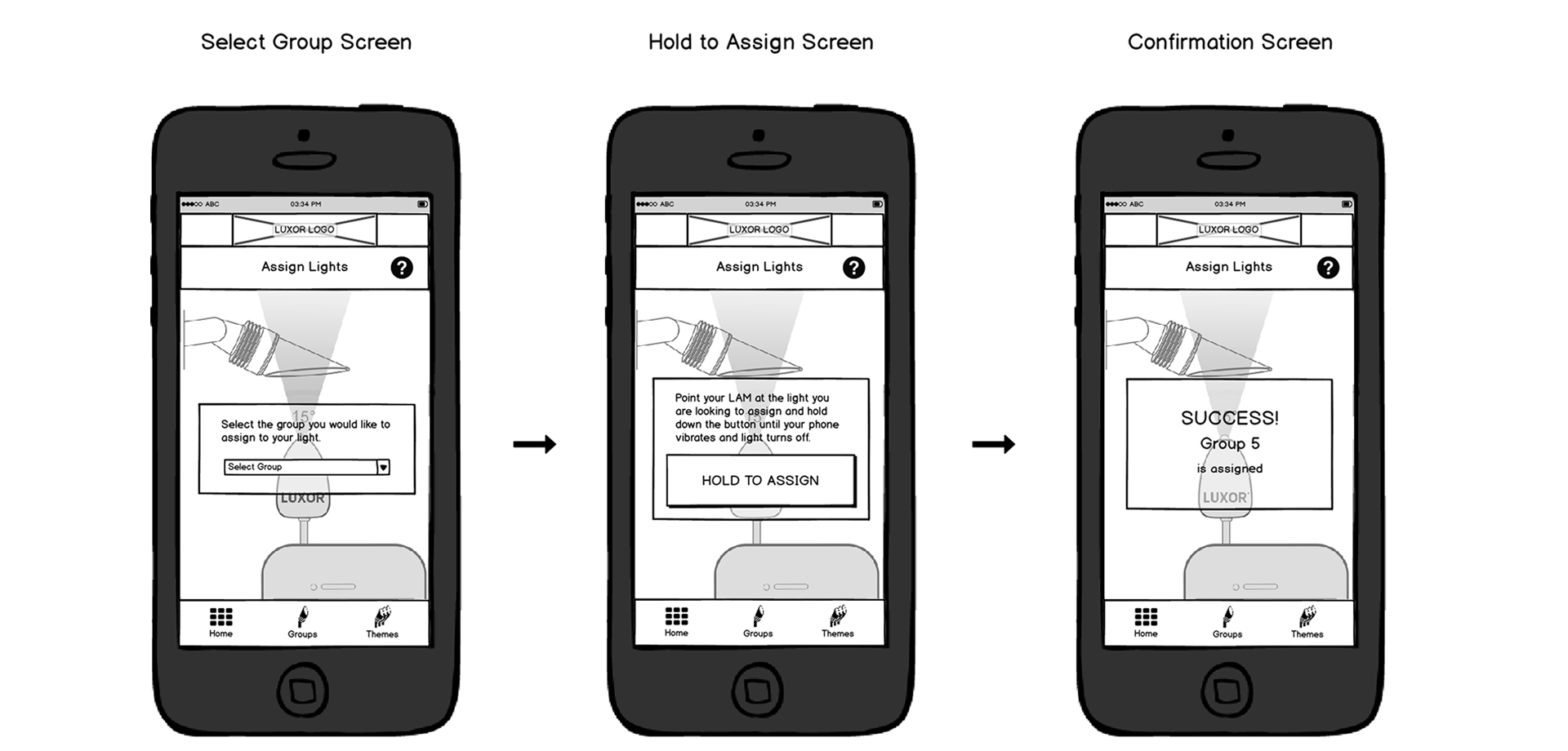 ZD app assign lights screen wireframes image